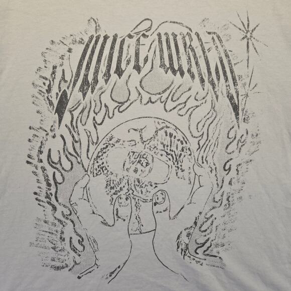 Juice WRLD Graphic T-Shirt Mens L White Flames Hands Future World Gildan  Merch - Picture 2 of 7